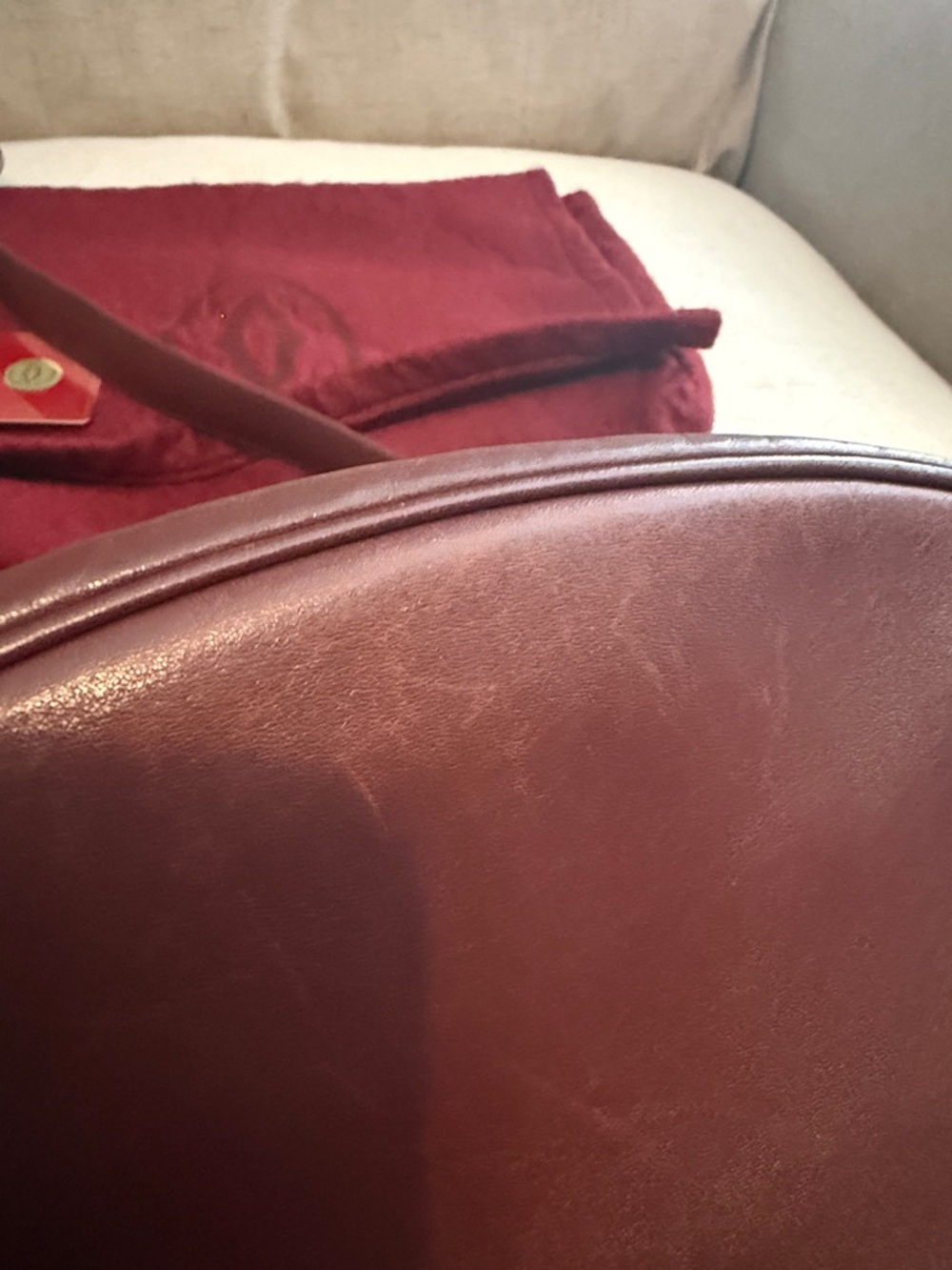 Cartier Brown Leather Crossbody Bag with Burgundy Dust Bag - Picture 11 of 14